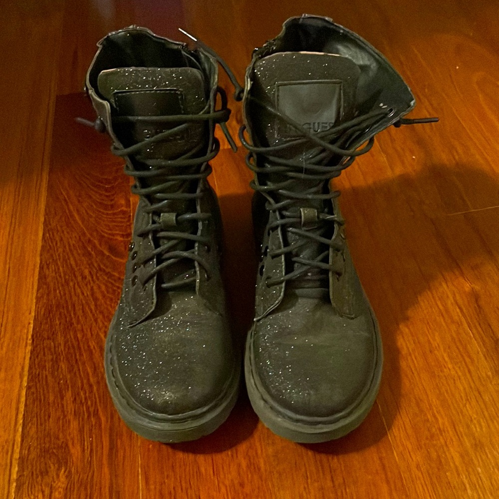 Black glitter guess combat boots